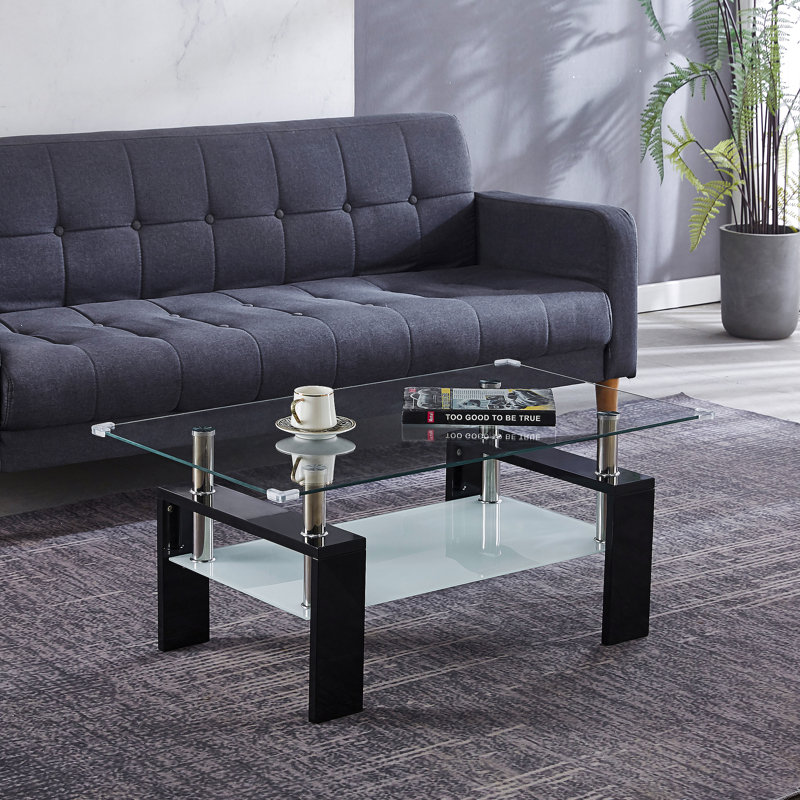 Table basse rectangulaire avec plateau et tablette en bois manufacturé