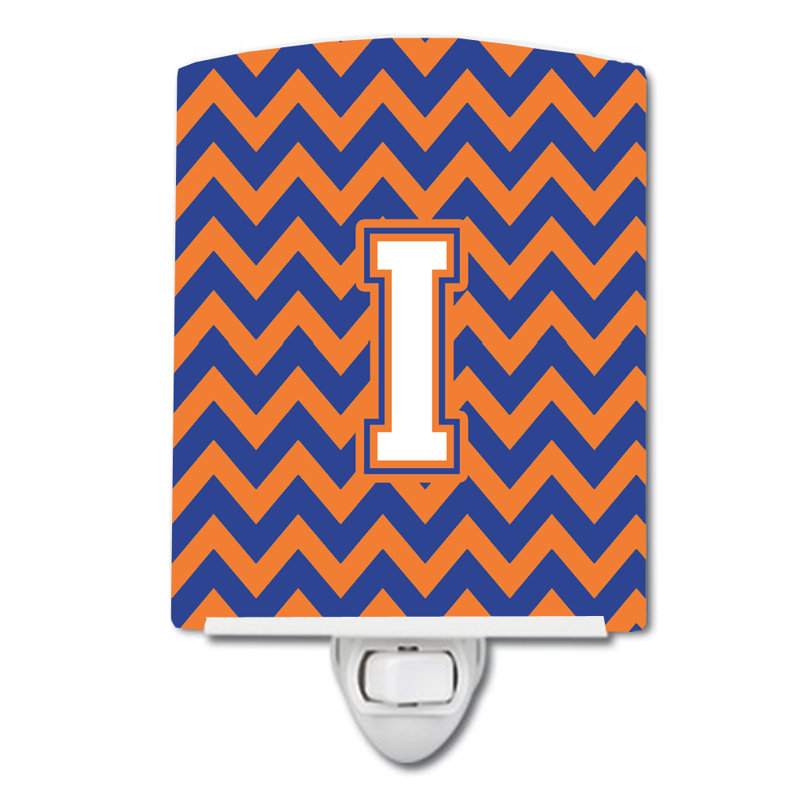 Éclairage de nuit en céramique chevron, Bleu et orange, I