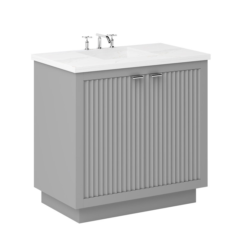 Lecrieú Single Bath Vanity, 42", Polished Chrome, Platinum Gray