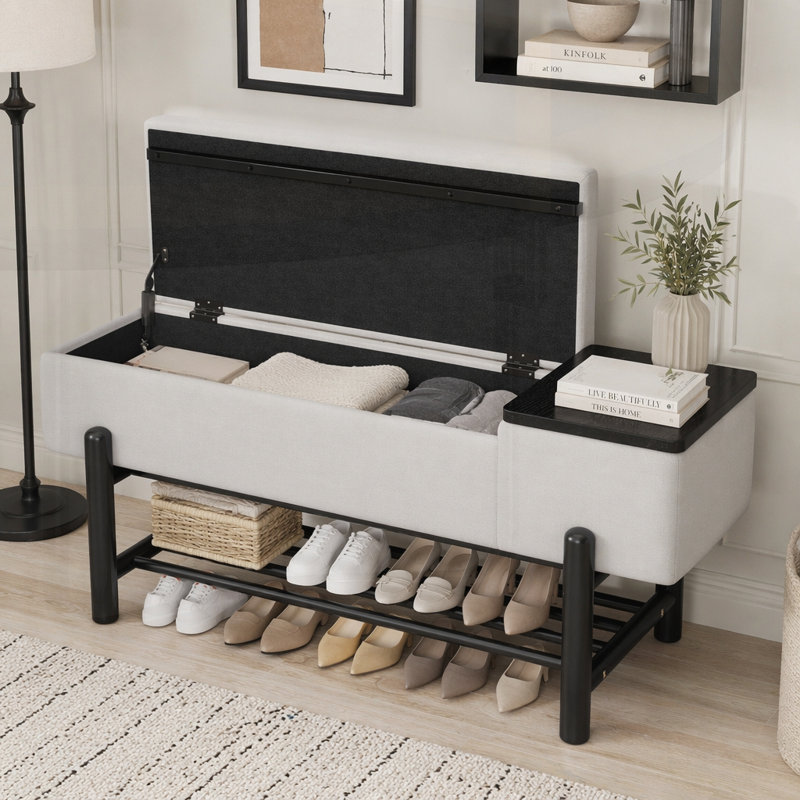 Banc de rangement rembourré Farmhouse avec compartiment caché, banc d'entrée moderne pour le salon, le vestibule et les couloirs