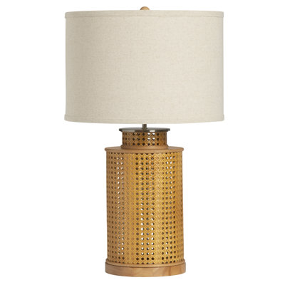 25.5" Wood Table Lamp With Oat Shade
