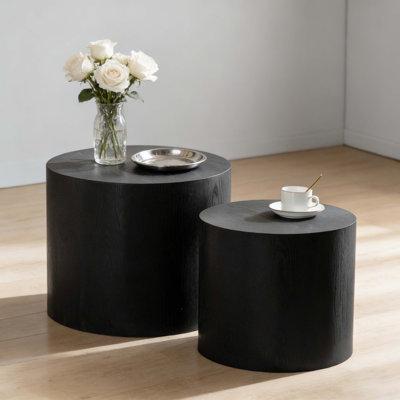 Nesting Coffee Table Set Of 2 Round Wooden Coffee Tables Circle Modern Table For Small Space Living Room Bedroom Accent End Side Table