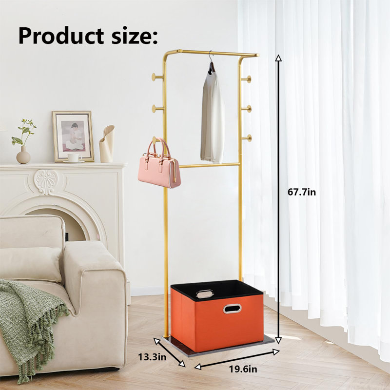 Coat Rack With Storage Basket, Gold