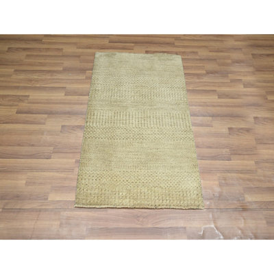 2 pi x 3 pi beige, ton sur ton, motif d'herbe moderne, noué à la main, laine avec touche de soie, luxuriant et moelleux, échantillon, tapis, tapis oriental