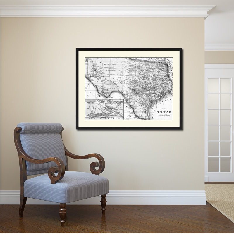 Carte vintage du Texas, impression sur toile avec cadre personnalisé noir, 28 x 37, H 16 po x l 21 po