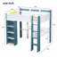 Lit mezzanine en bois avec tablettes de rangement intégrées, portemanteaux et bureau-657011223