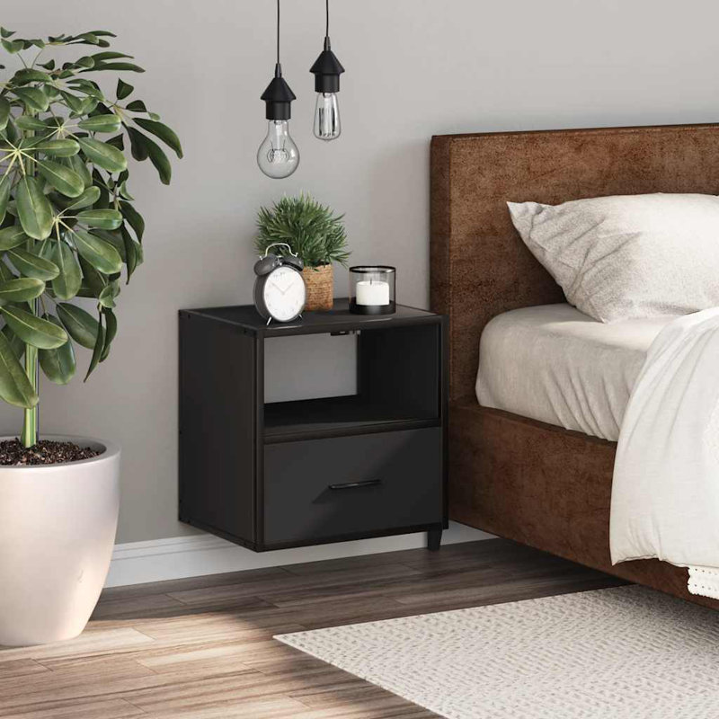 40cm W Metal Bedside Table, Black