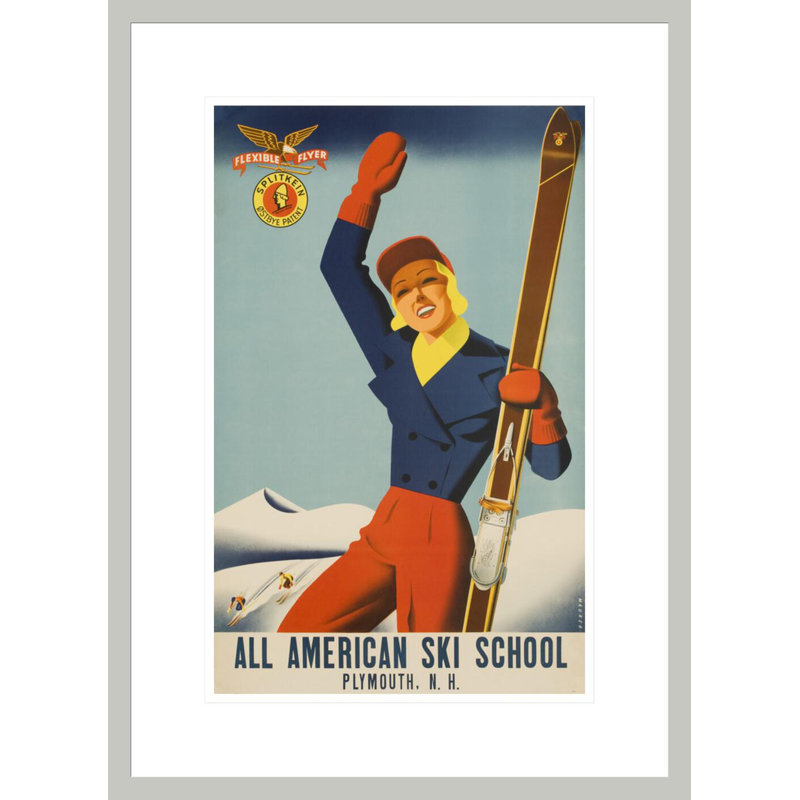 Affiche de voyage «All American Ski School» par Sascha Maurer, impression giclée encadrée, 21.75" H x 15.86" W