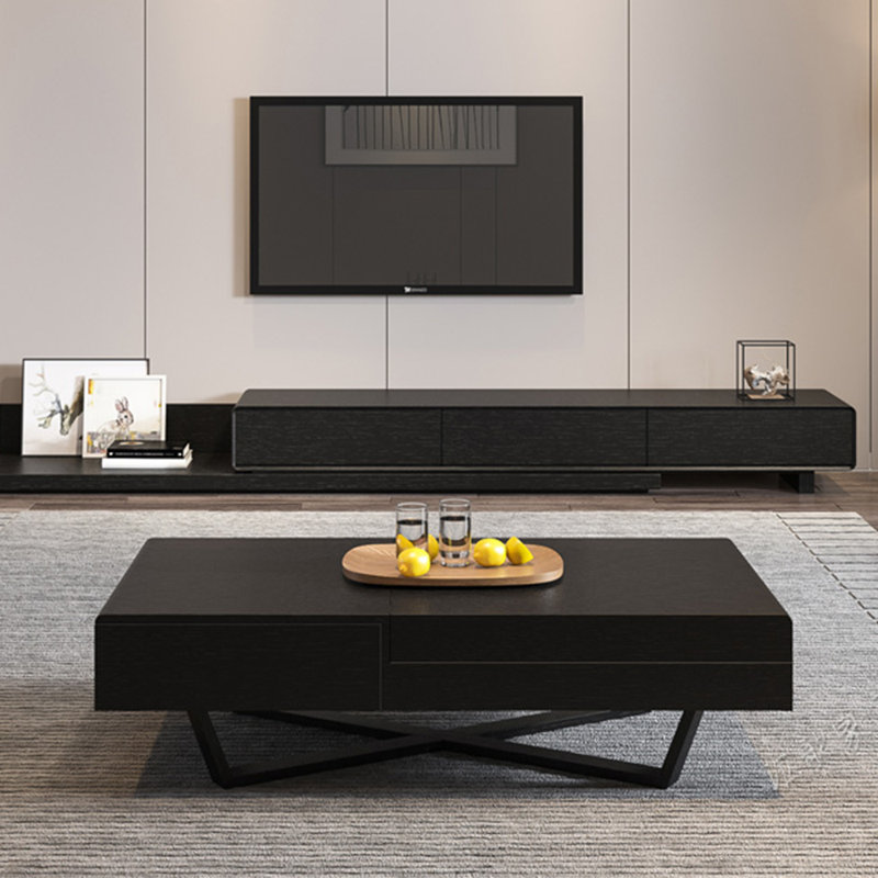Table basse moderne avec base en acier robuste, Noir