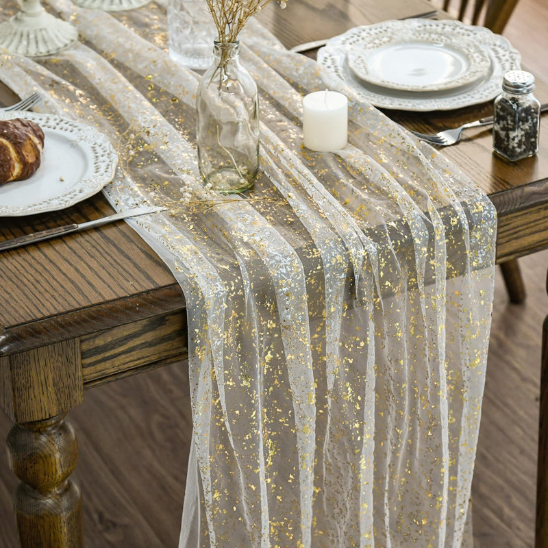 Chemin de table beige en gaze doré 120 pouces 10 pi, feuille métallique scintillante, décoration de mariage