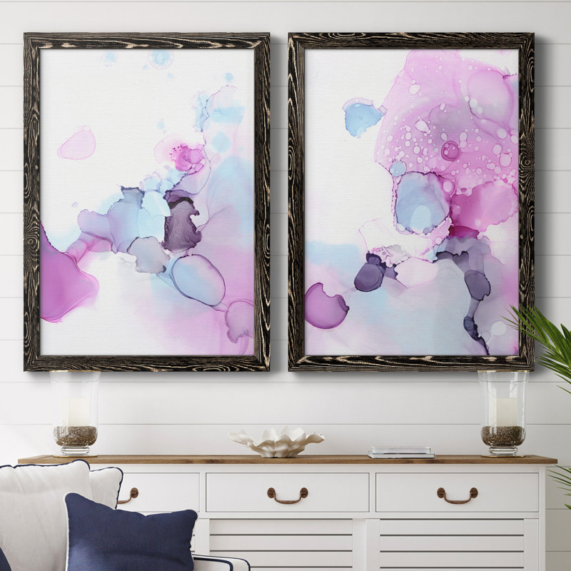 «Fluid Magenta III», ensemble de 2 peintures encadrées, Toile avec cadre noir, H 20 po x l 34 po x P 1,5 po