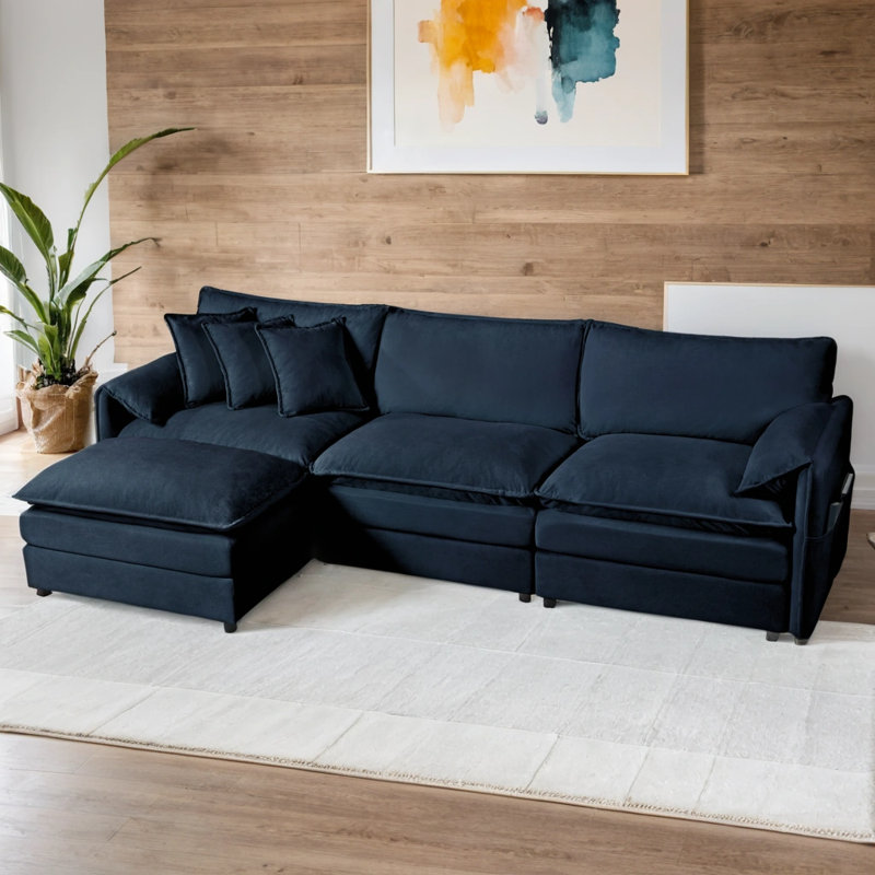 Canapé modulaire modulaire, ensemble de canapé en L surdimensionné à assise profonde pour salon, canapé à 3 places avec repose-pieds mobile, combinaison de bricolage, chenille, beige, noir, bleu