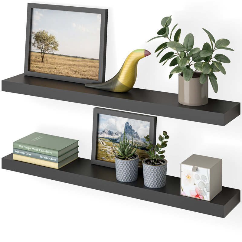Sydney 36" W x 6" D Floating Shelves Set with Invisible Wall Mount Brackets, Black