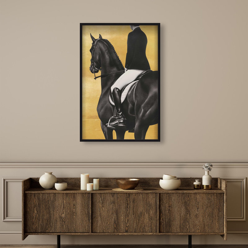Oliver Gal Taming the Rhythm Gold II Horse - Leaf Framed Shadowbox Art, 47" H x 32" W, Black