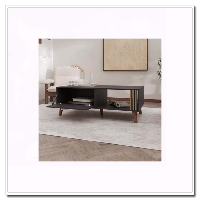 Table basse Wengue avec porte et rangement ouvert