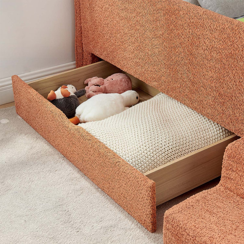 Lit multifonctionnel confortable avec garde-corps, rangement et marchepied de sécurité, Orange
