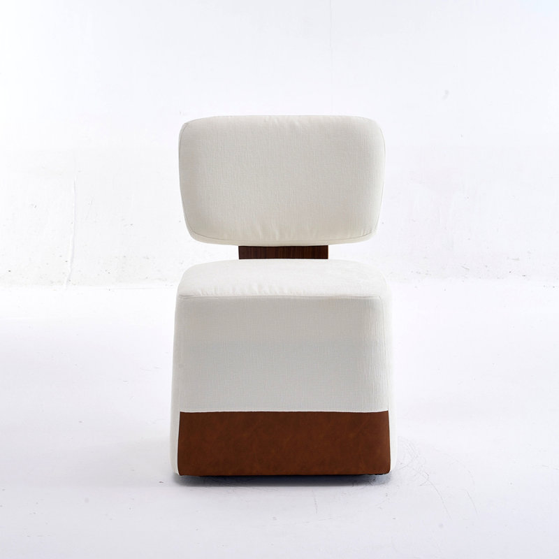 Chaise rembourrée en lin sans accoudoirs avec roulettes, Ivoire ivoire