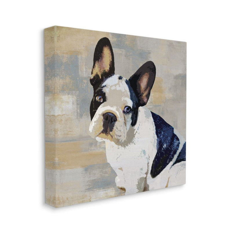 «French Bulldog Dog», gris, beige, neutre, patchwork par Keri Rodgers - impression d'art graphique, Toile tendue