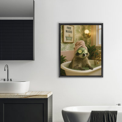 Cadre flottant pour salle de bain Raccoon Spa Day, design par Grotto Studios
