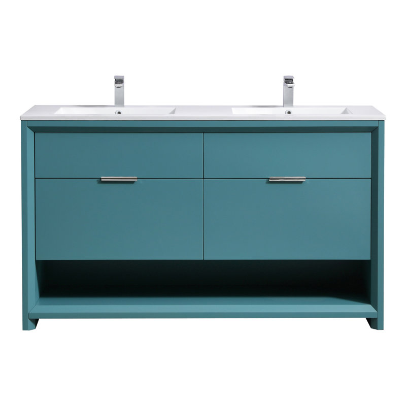 Ensemble de meuble-lavabo double 60 po, Vert sarcelle