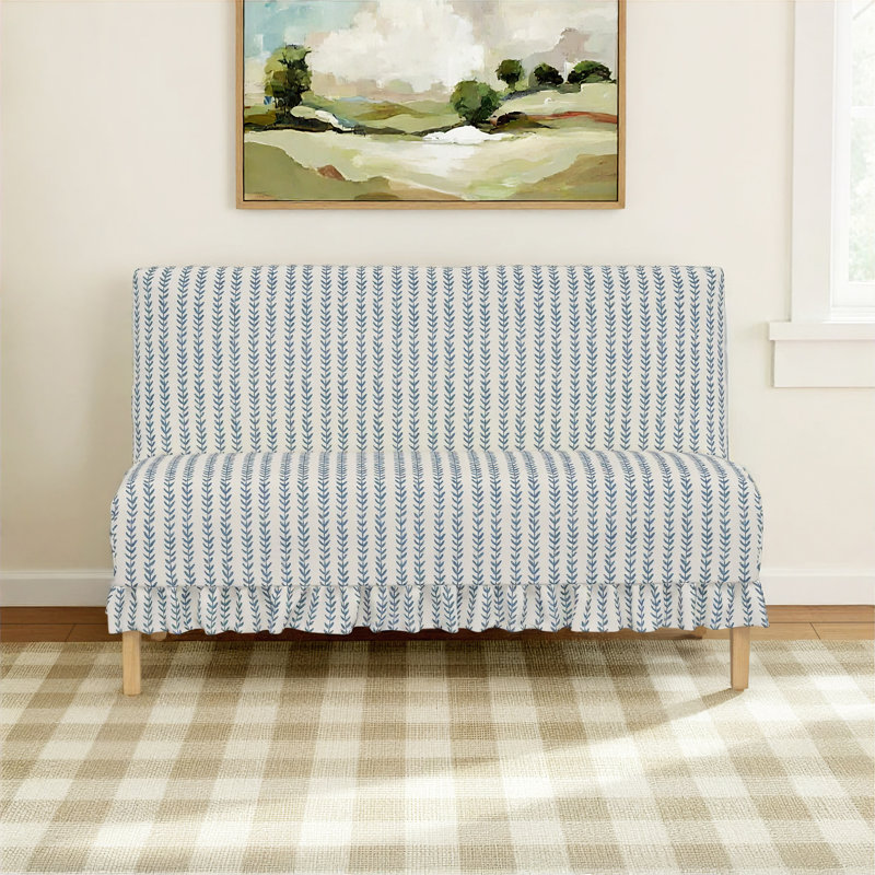Maggie Slipcover Dining Banquette, Vine Stripe Dusty Blue