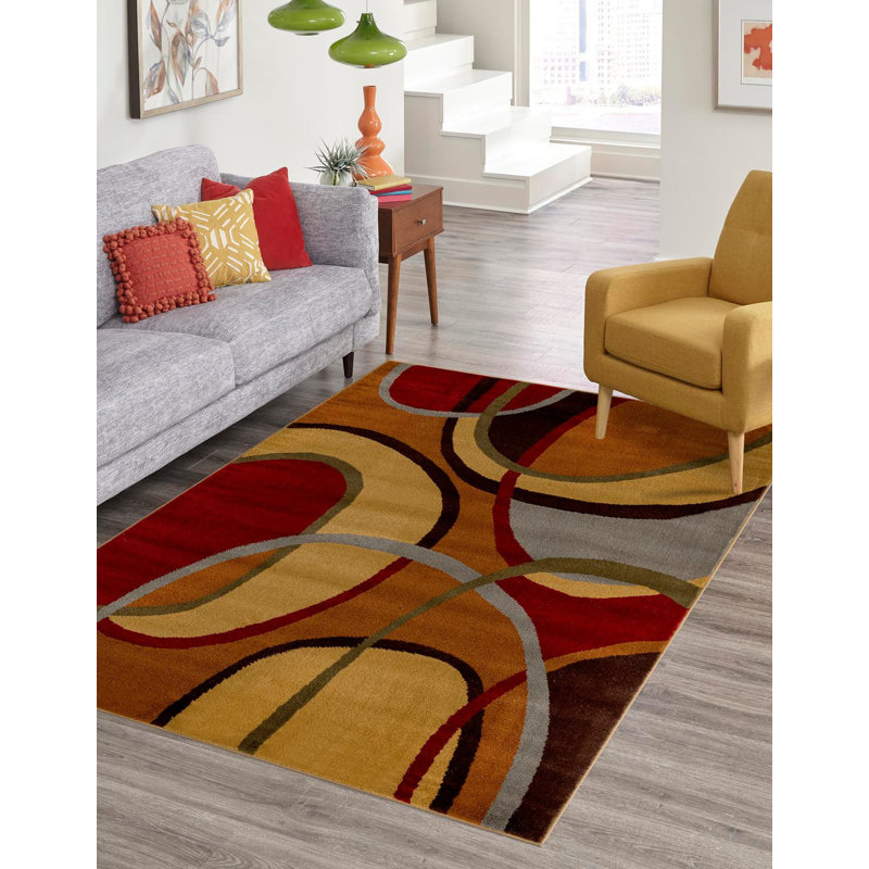 Cafe Performance Brown/Red/Gray Rug, Rectangle 7'10" x 10'