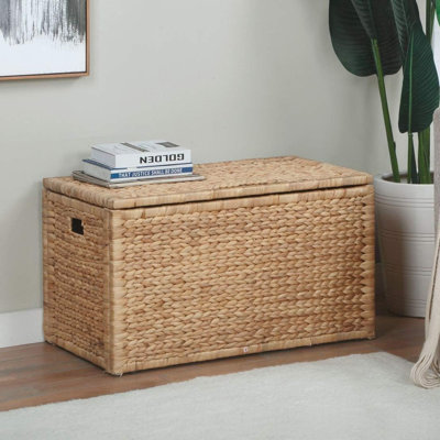 Water Hyacinth Wicker Storage Trunk with Metal Frame