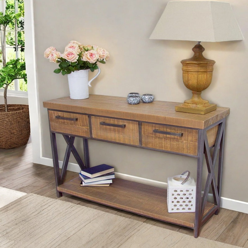 Table d'entrée en bois massif de style nordique, H 33,5 po x l 55,1 po x P 13,8 po