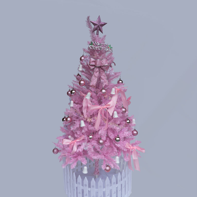 Arbre de Noël rose de 5 pi avec branches pleines et assemblage facile, parfait pour un décor festif et des espaces compacts.