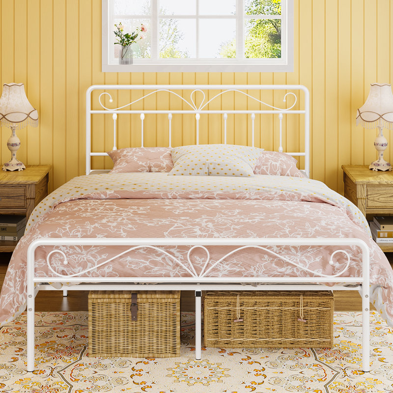 Metal Platform Bed, Queen , White