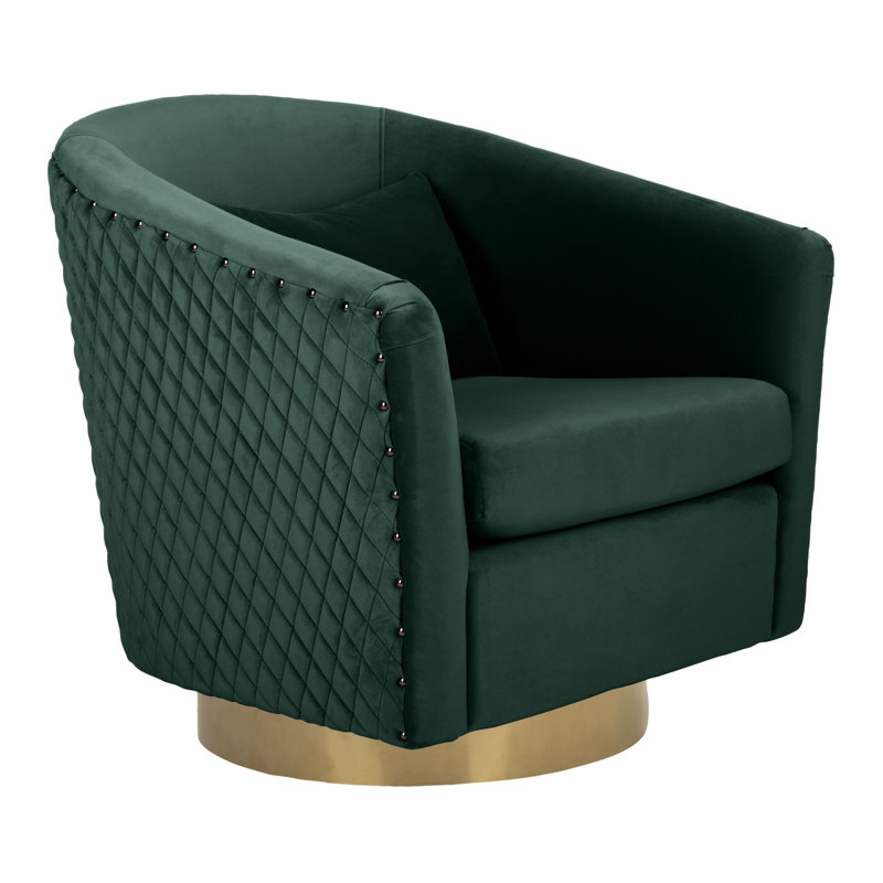 Skye Upholstered Swivel Barrel Chair, Emerald Velvet, Gold