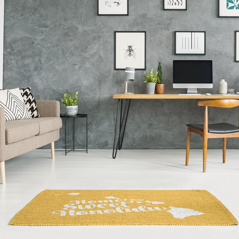Tapis de zone jaune hawaii honolulu, Rectangle 5 pi x 7 pi, Oui