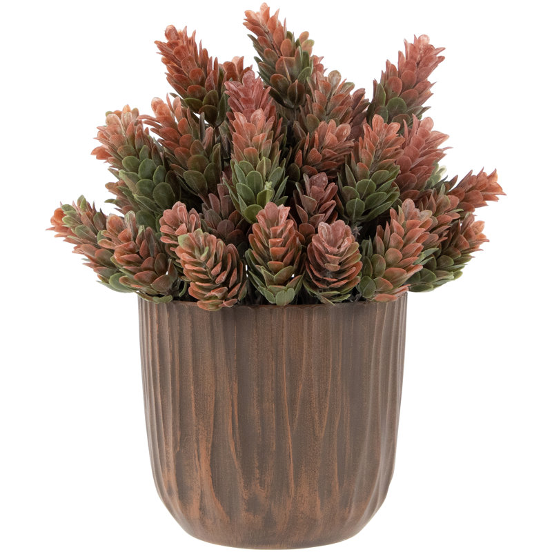 Rustic Brown and Green Faux Wild Flower Plant in Textured Pot