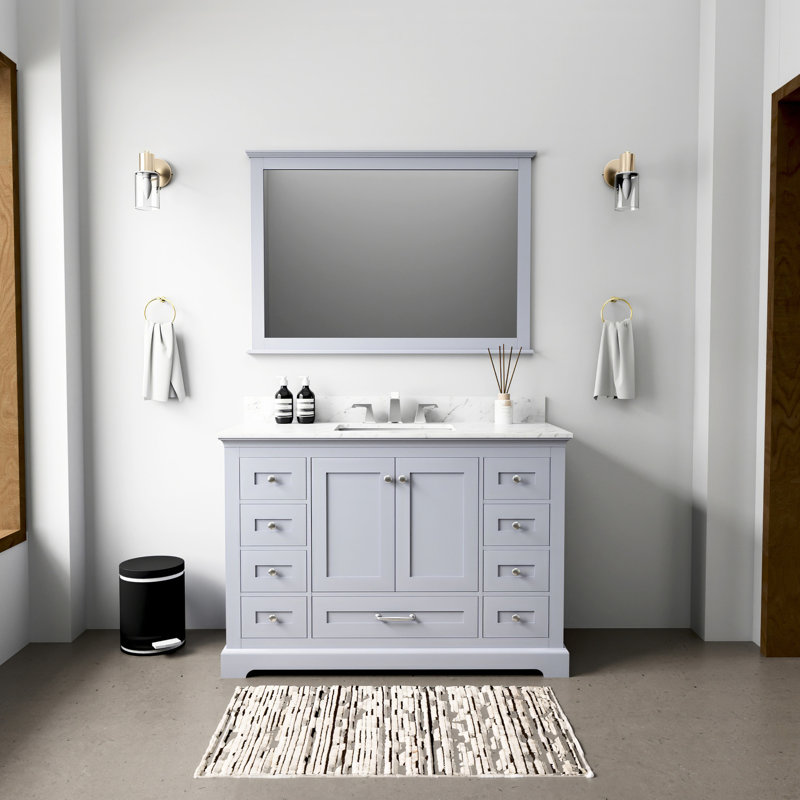 Gris foncé 48 po Meuble-lavabo de salle de bain avec miroir - 9 tiroirs et tablette ouverte 48 po