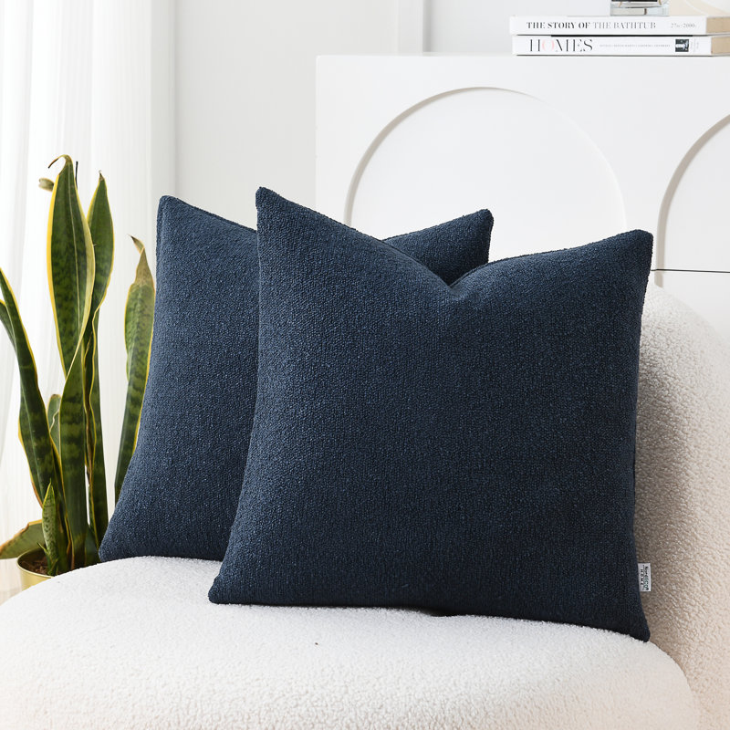 Textured Pillow Covers Textured Boucle Pillow Covers, Navy Blue, Square 20"