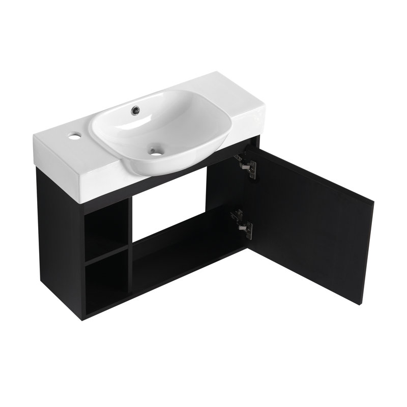 Ensemble de meuble-lavabo mural 26 po avec lavabo en céramique Amanda, Chêne foncé
