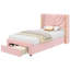 Lit pour enfant avec lumières DEL et rangement, structure de lit plateforme à oreilles rembourrée en velours, silencieux, taille simple-299569054-299569055