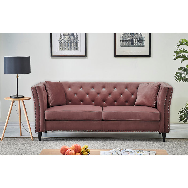 Canapé Chesterfield à accoudoirs roulés 80,3 po Cicero, Velours rose