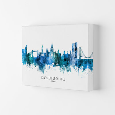 Kingston Upon Hull England Skyline Blue City Name by Michael Tompsett - Print