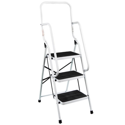 4.4ft Steel 3 Step Ladder With Safety Handrail Foldable Safety Non Slip Matt Safe Heavy Duty