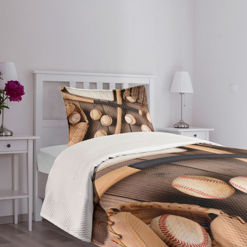 Twin Brown Quilted Baseball Bedspread Set with Sham