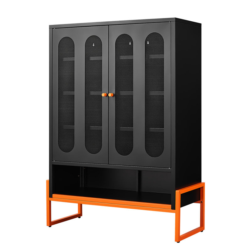 Cann Double - Sided Mesh Door Shoe Cabinet With 5.9" High Standing Foot, Adjustable Partitions For Custom Storage Plans, Hollow Base Sweeping Robot Access, Powder Coated Black Metal, Modern Freestanding