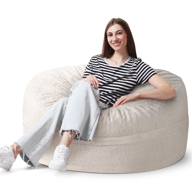 Midnight Gayle Bean Bag – Spacious Seating With A Luxe Finish, 25.6" H x 43.3" W x 43.3" D , Beige Velvet