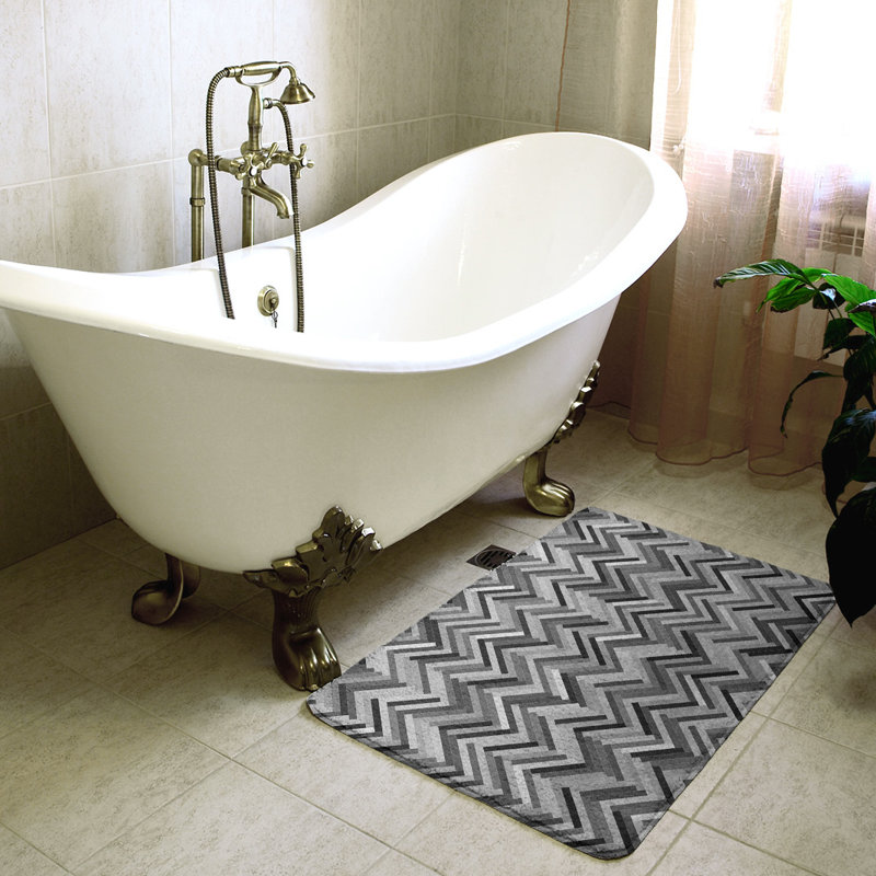 Tapis de bain rectangulaire à chevron antidérapant herringbone, l 17 po x L 24 po, Noir/blanc