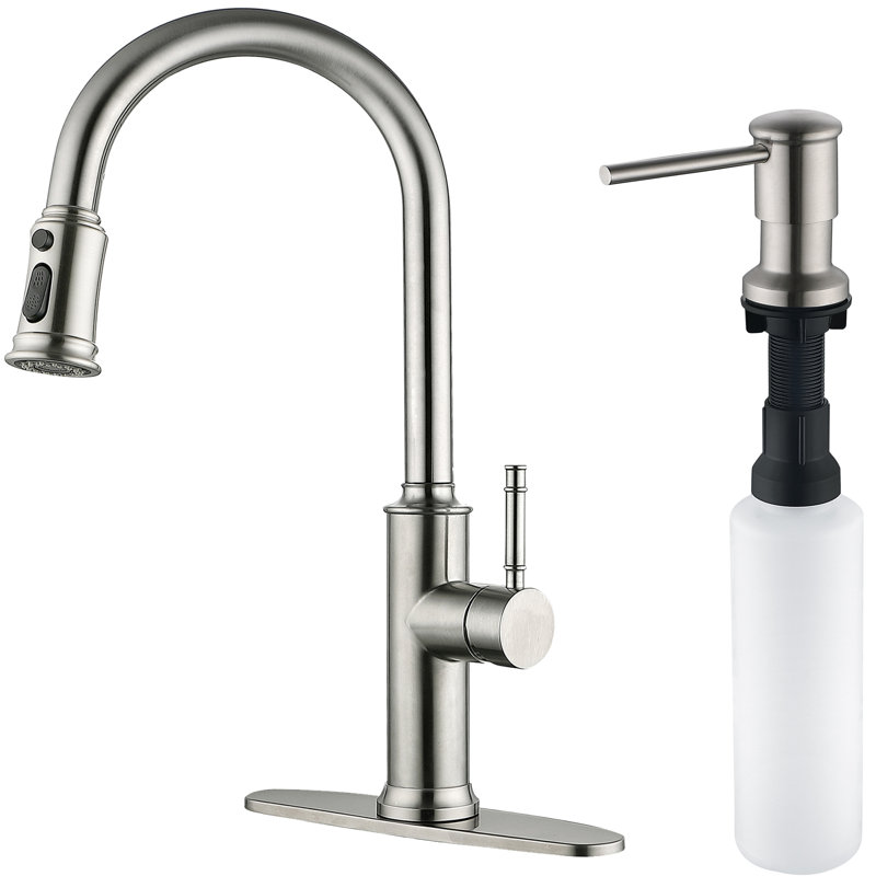 Pull Down Kitchen Faucet Pull Out Sprayer with Soap Dispenser