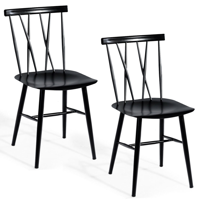 Black Metal Cross Back High Dining Side Chair Set