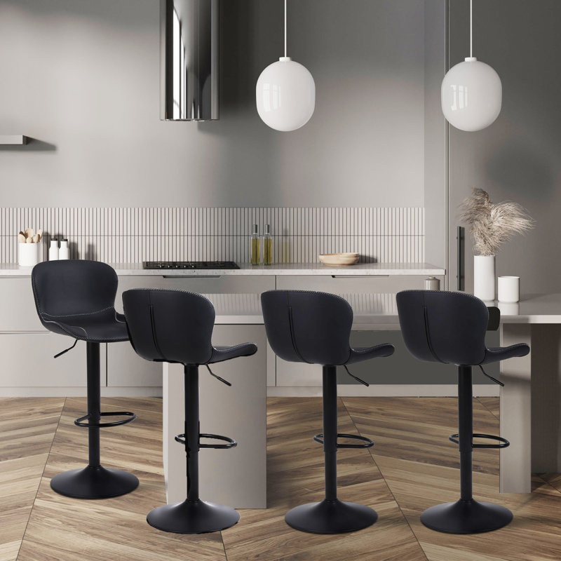 Illyas Swivel Upholstered Adjustable Height Counter Stool with Metal Frame, 4, Black