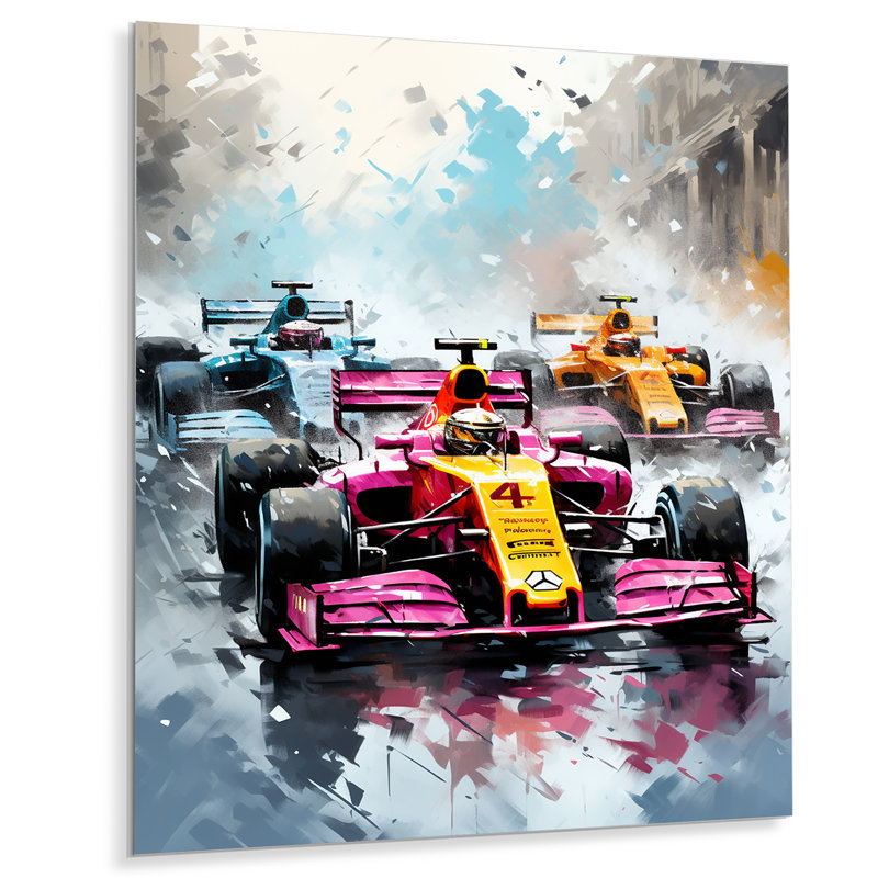 Colourful Formule Car Race Track III - Art mural en métal, H 20 po x l 12 po x P 1 po