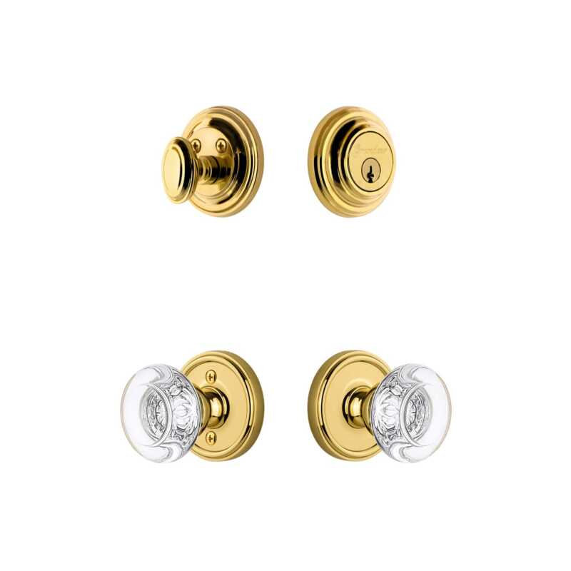 Ensemble de rosette Grandeur Georgetown avec poignée en cristal Bordeaux en laiton Lifetime, 2.375", Lifetime Brass