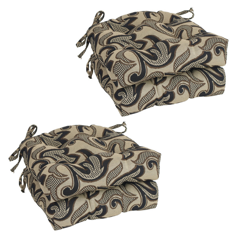 16-Inch Rounded Back Woven Tapestry Tufted Chair Cushions (Set Of 4)